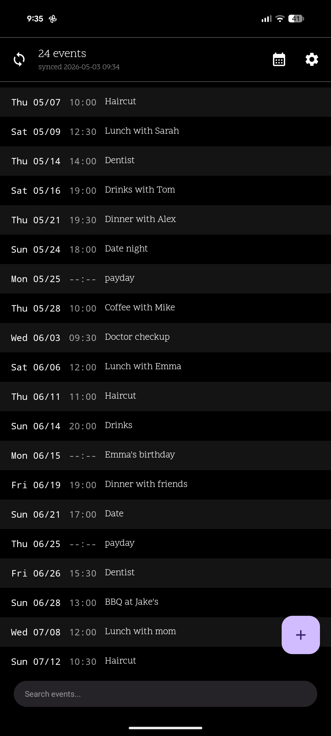 Literal Agenda list screen